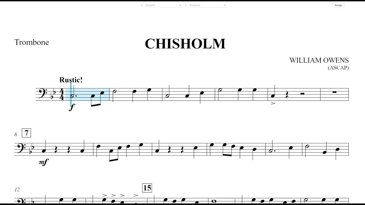 Chisholm (William Owens) Trombone, Baritone, & Bassoon Play Along