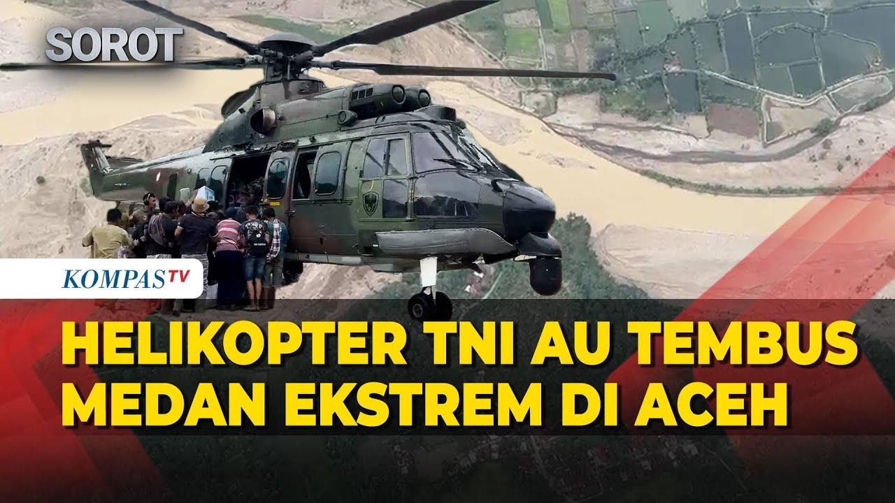 Helikopter TNI AU Tembus Medan Ekstrem! Mendarat di Aliran Sungai Salurkan Bantuan di Aceh