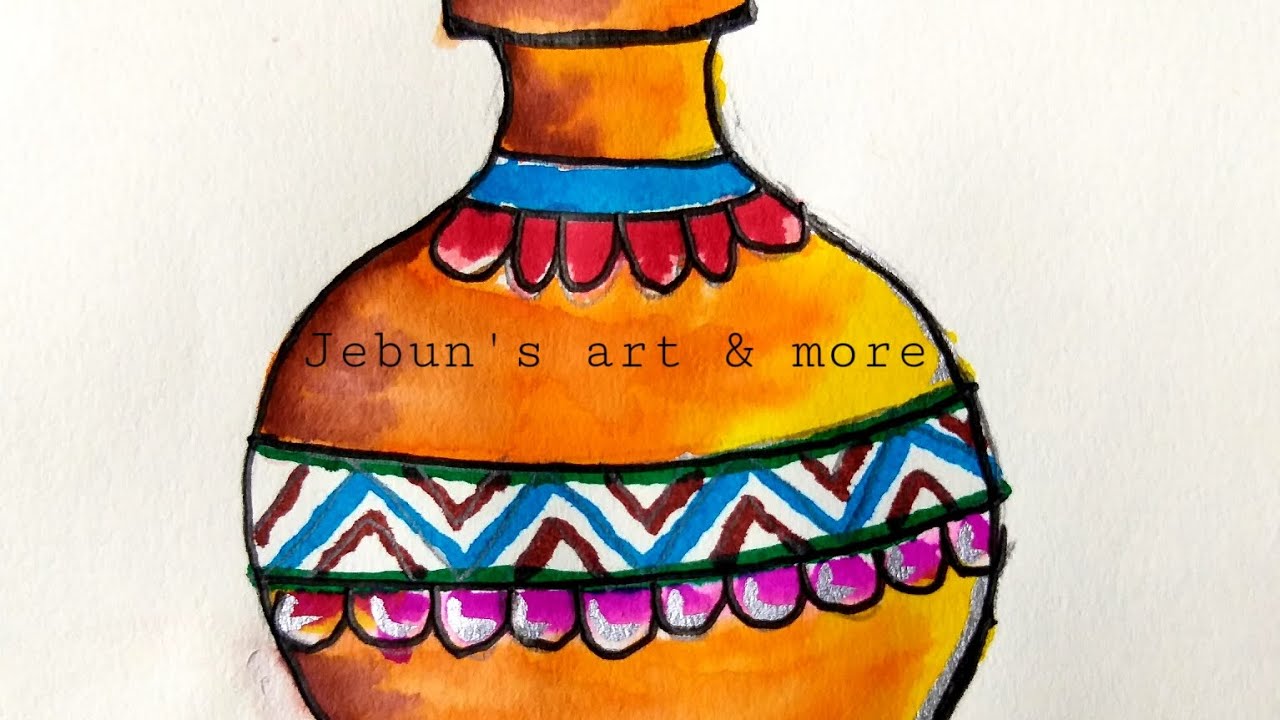 how to draw & colour pitcher. কলসি আঁকা ও রং করা। #art #drawing #painting #pitcher #tutorial #beauty