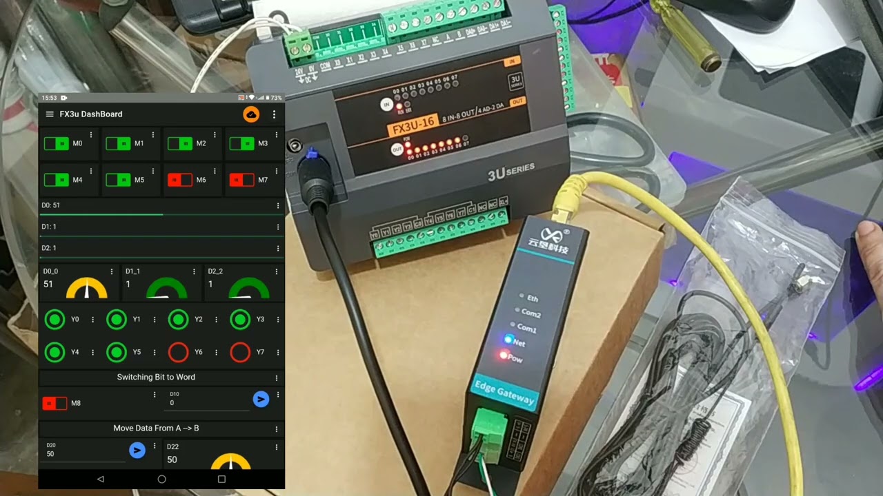 IoT Device PLC Mitsubishi FX3u to IoT Mqtt Panel Android / Iphone via MQTT