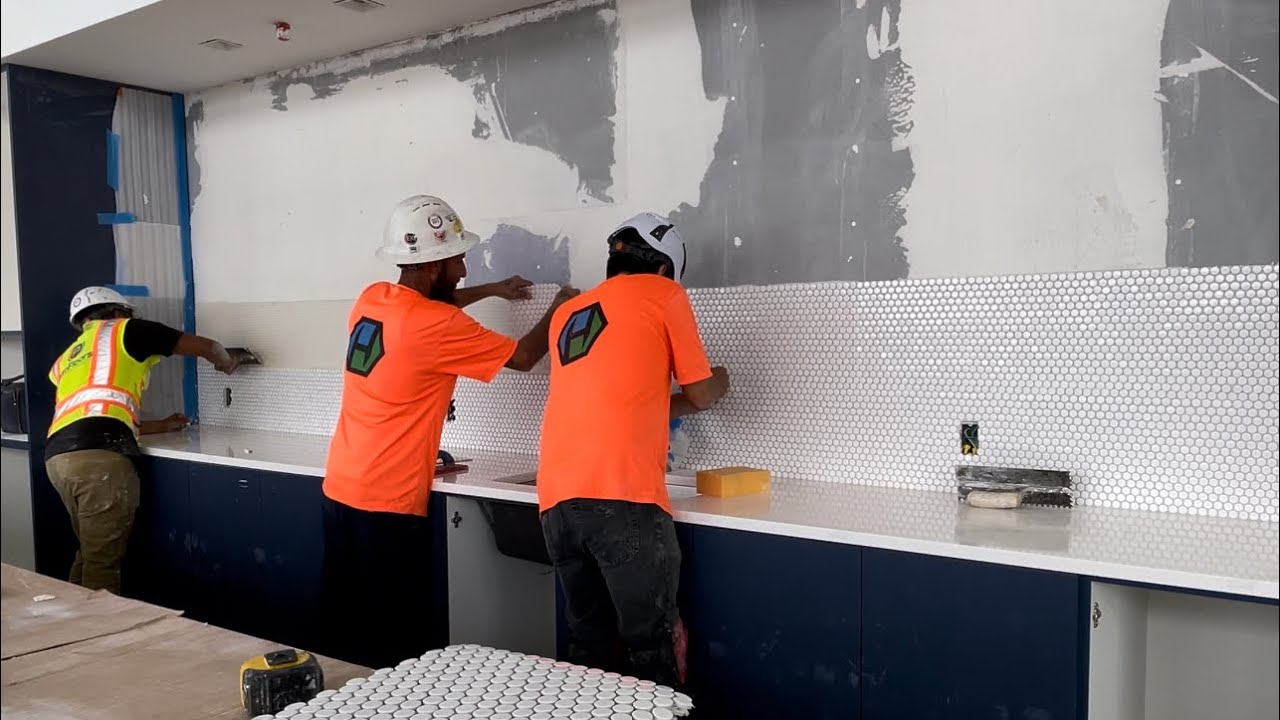 Penny Round Tile Backsplash @ The New Administration Center Building In Sarasota,Fl #tilewithme #new