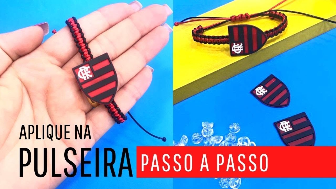 Pulseira de Macramê com Aplique / Pulseira do Flamengo / #macrame #pulseirademacrame #passoapasso
