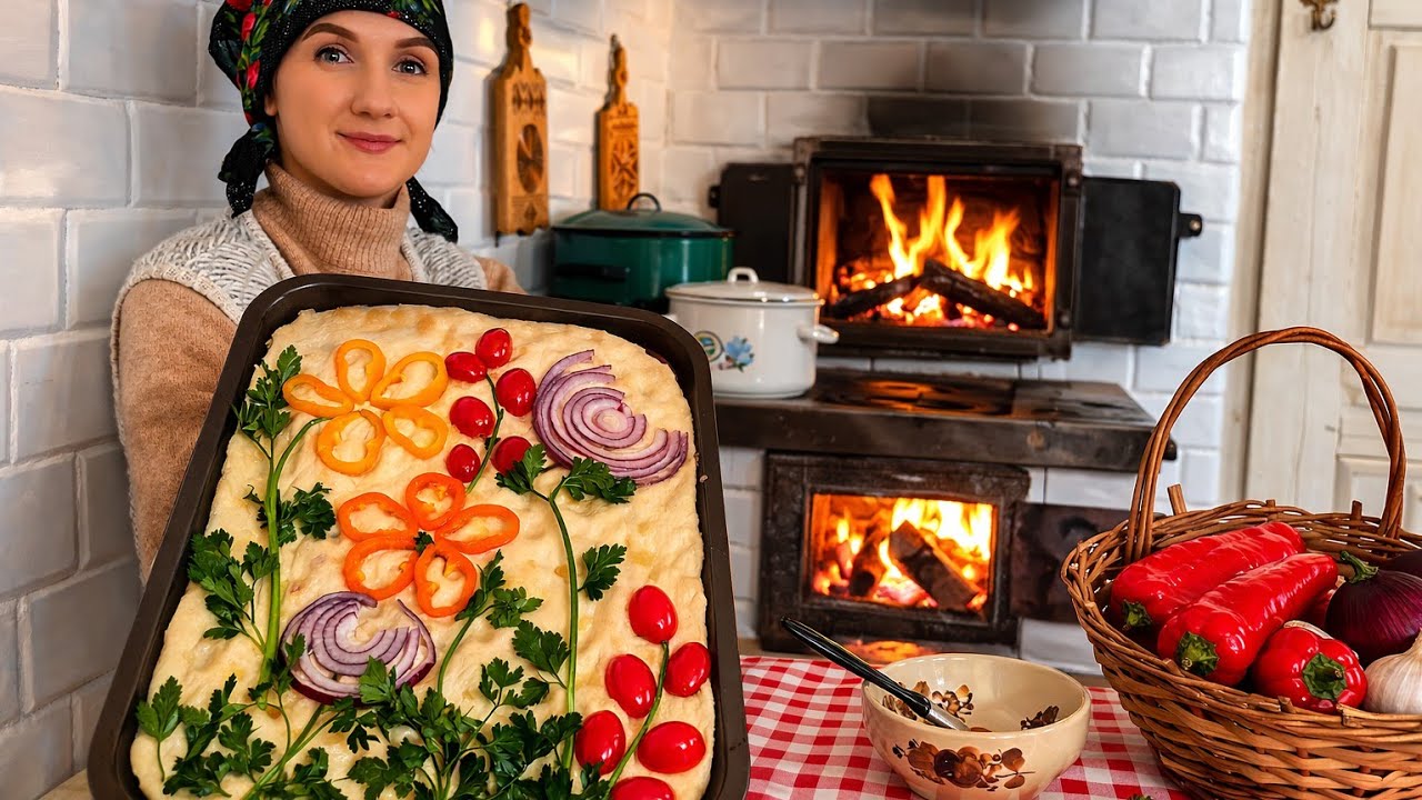 Flower Baking by the Fire | A Peaceful Time in a Wooden Cabin Far from Civilization