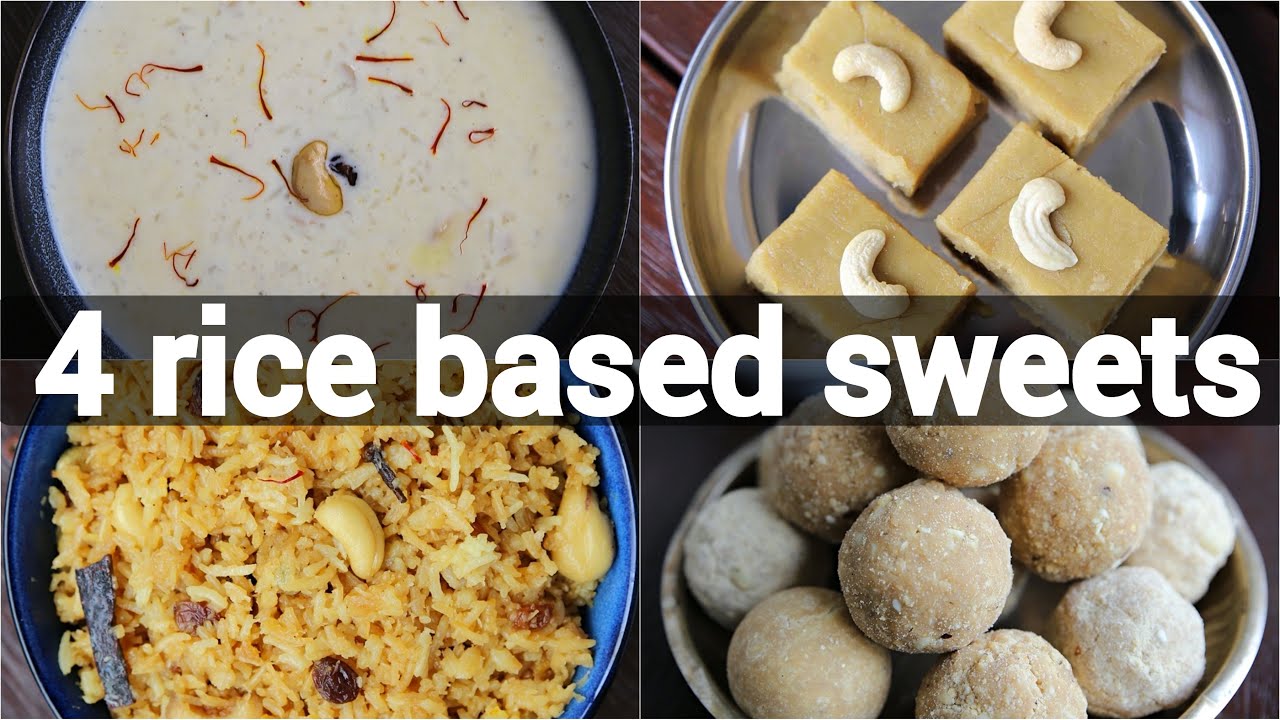 4 easy rice based sweets for festival | indian festival recipes | rice pudding, ladoo, bath & halwa