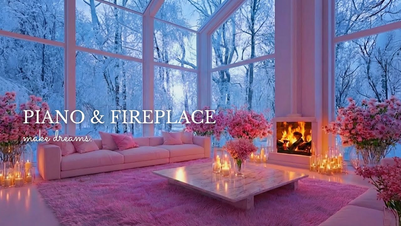 Elegant Winter Piano & Fireplace 🎀 Soft Music & Crackling Fire for Relaxation & Sleep