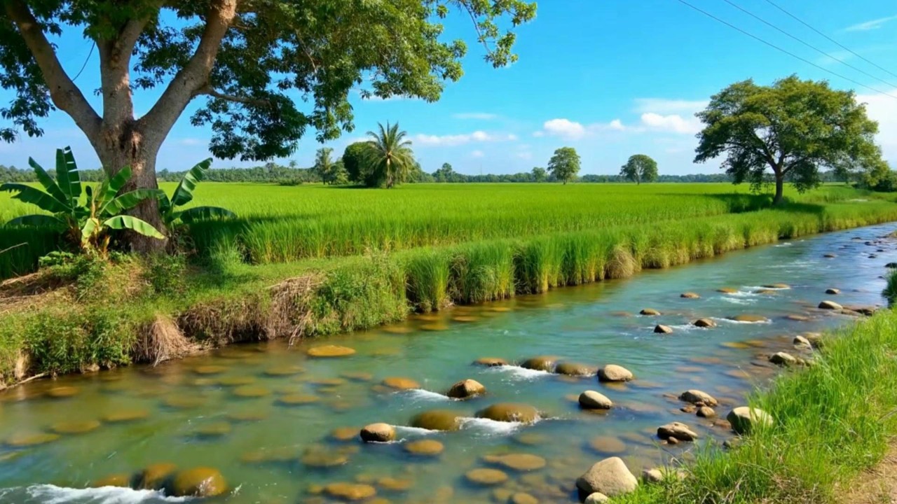 12 Hours Relaxing River & Rice Field Sounds 🌿 Natural ASMR for Deep Sleep & Stress Relief