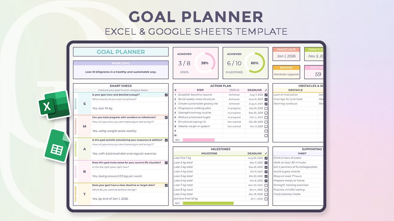 Goal Planner - Excel & Google Sheets Template