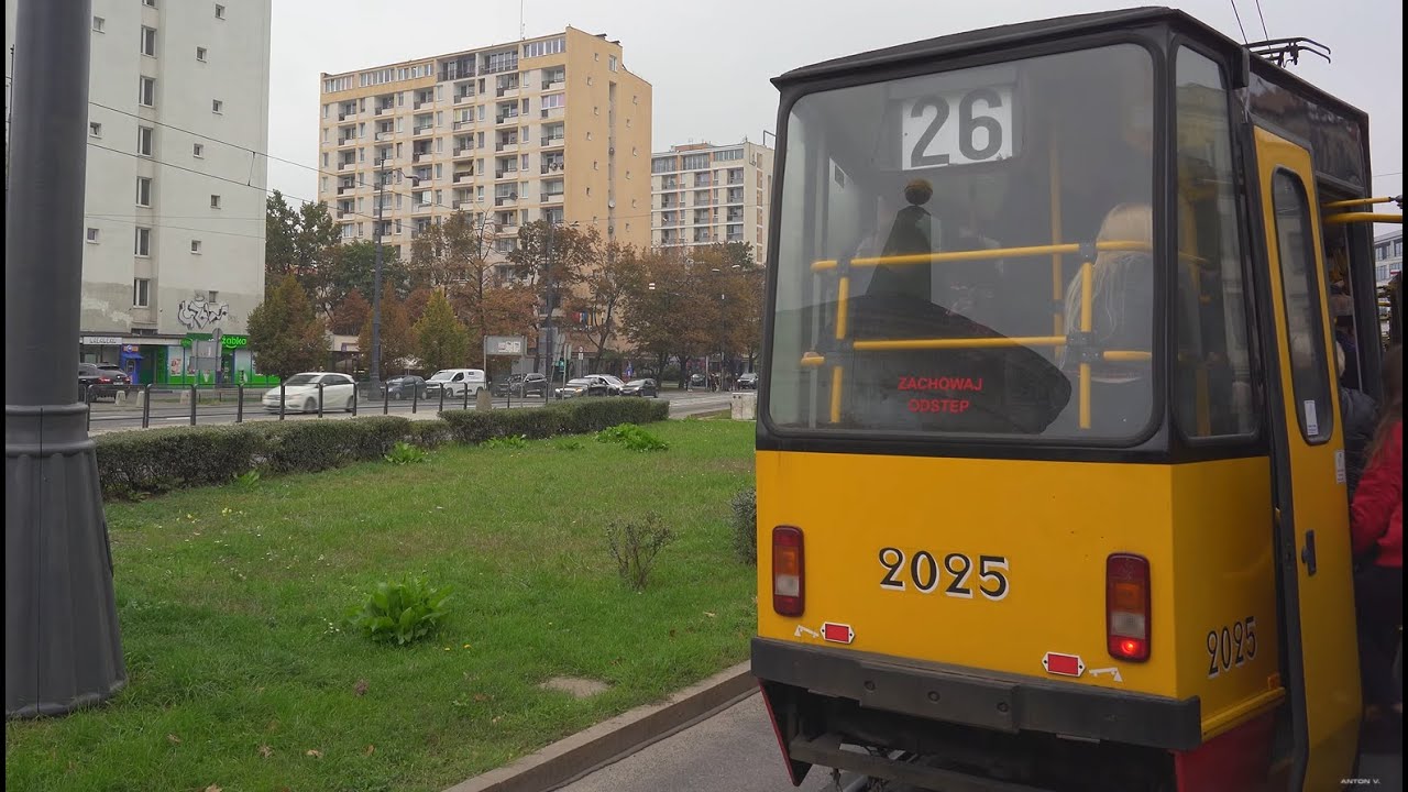 Poland, Warsaw, tram 26 ride from Kino Femina to Ratusz Arsenał