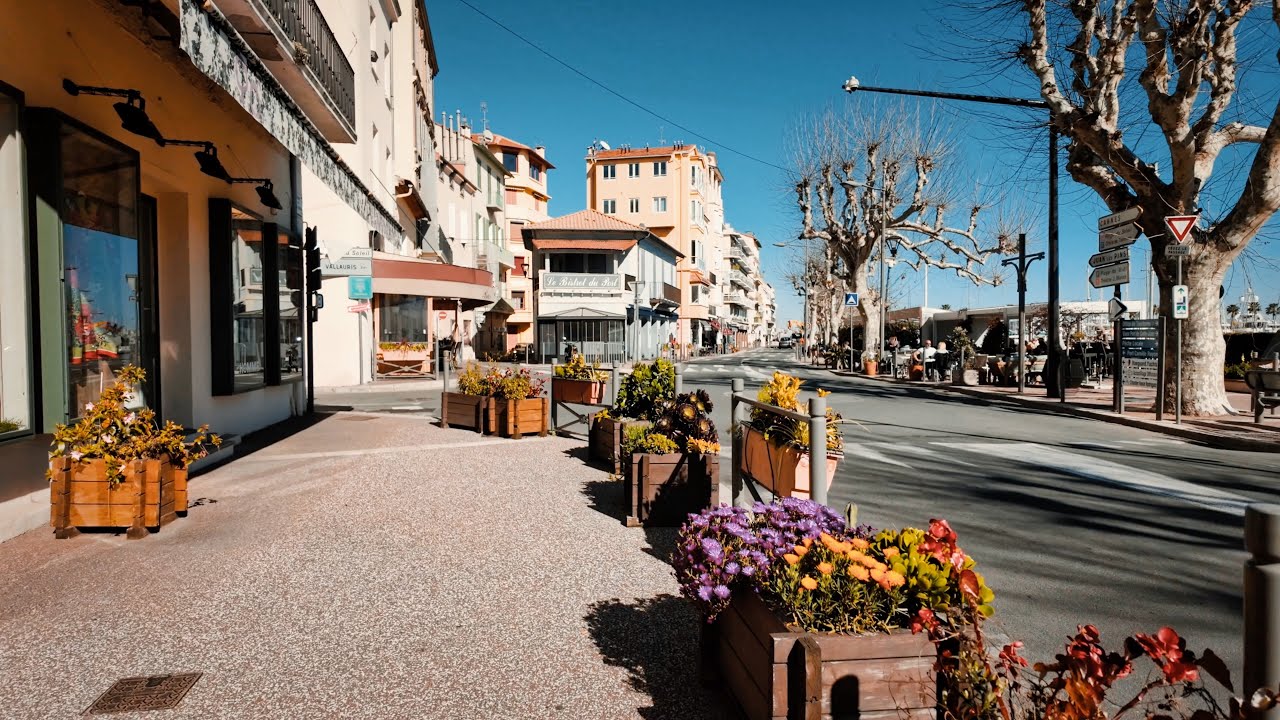 4K 60fps Golfe Juan Vallauris walking tour, France, March 05 2024