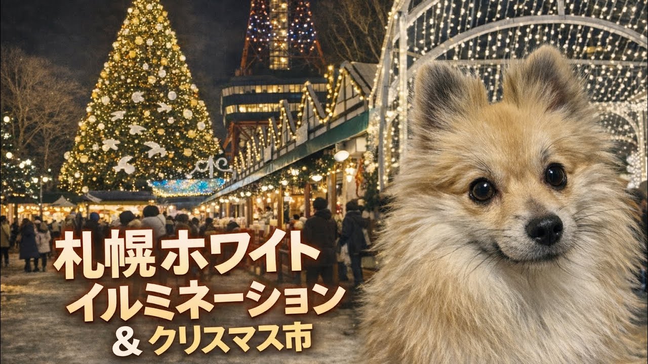 【冬の札幌】ポメラニアンのうたとクリスマス市＆ホワイトイルミネーション❄️🐶
