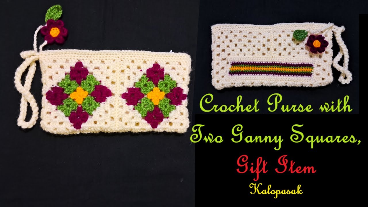 Crochet Purse with Granny Squares (Eng Sub), Mobile Bag with Spek Pocket, Hand Bag 55, Gift Item