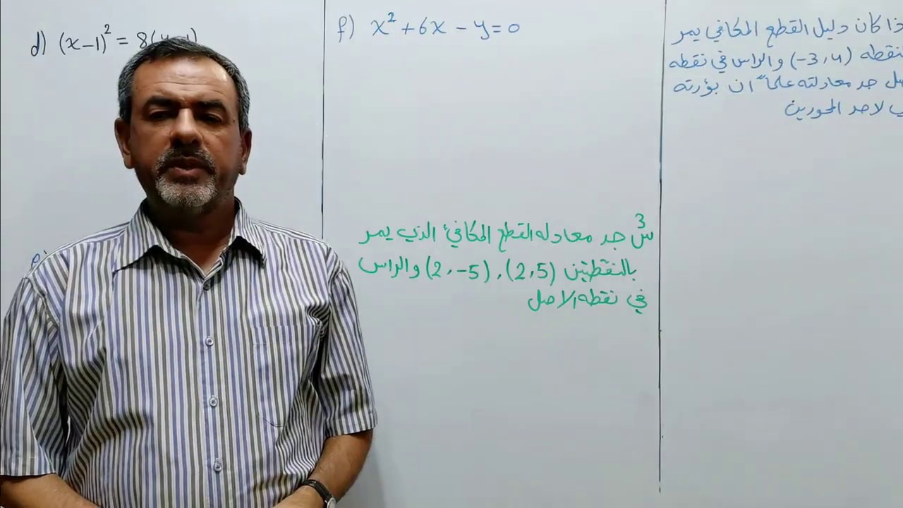 الرياضيات للسادس العلمي الفصل الثاني حل تمارين القطع المكافئ الاستاذ سليم العكيلي