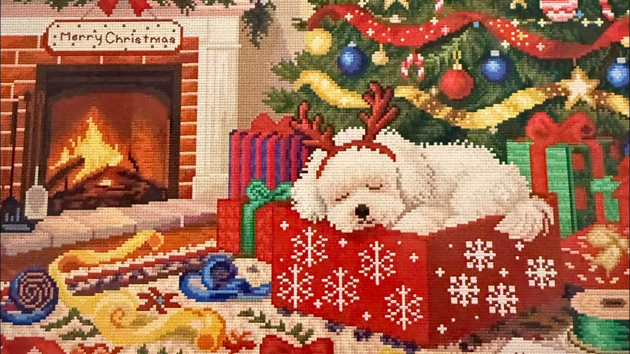 Stitch & Chat - Working on my Fairy Cross Stitch Cute Christmas Puppy