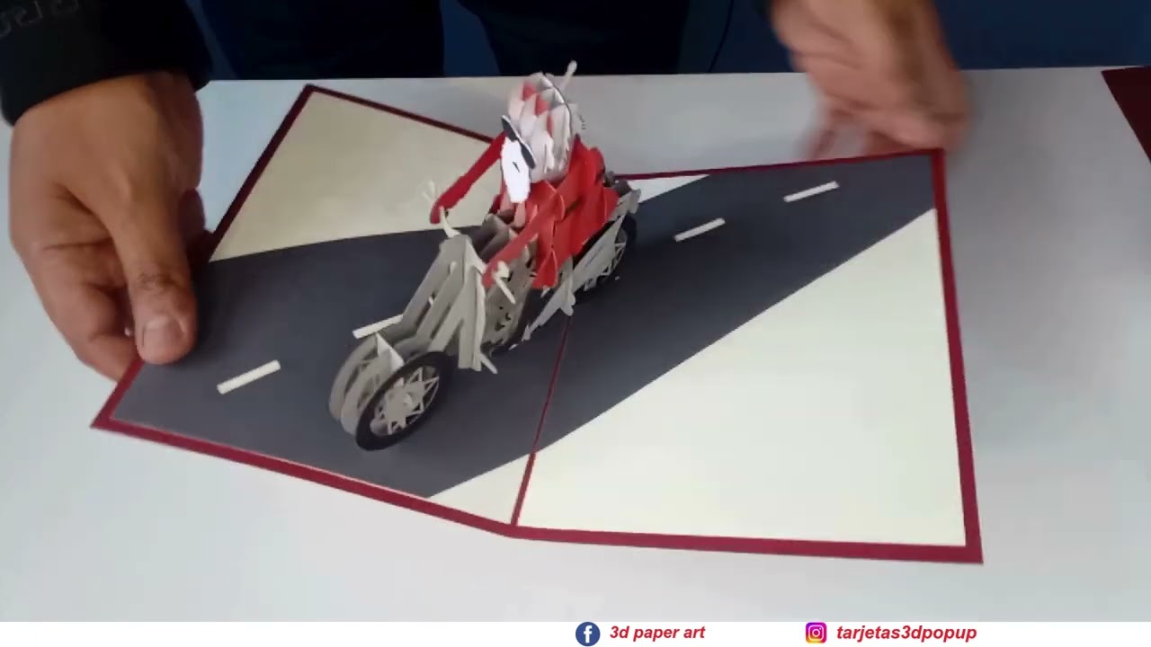 Tarjeta 3d Papa Noel en Moto