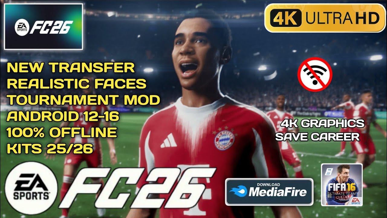 FIFA 16 MOBILE MOD FC 26 ANDROID OFFLINE CAREER MODE NEW FACES KITS 25/26 SEASON LATEST TRANSFERS 