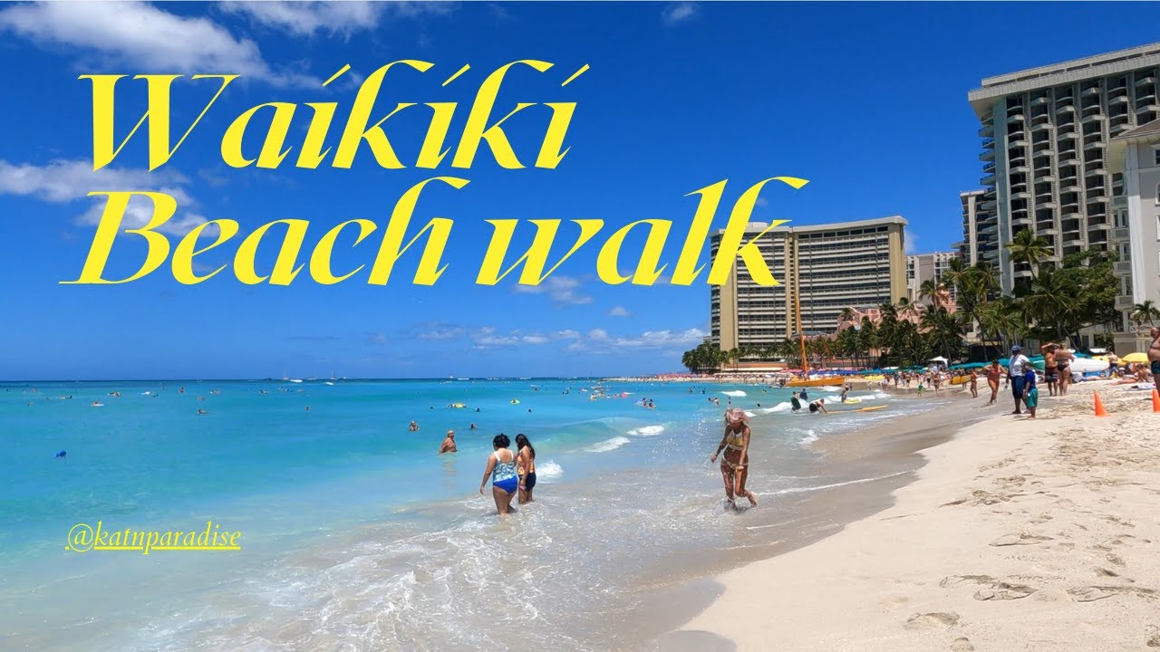 [4K] Beach Walk in Waikiki, Honolulu, Oahu Hawaii USA - August, 2021 Virtual Tour!🎧