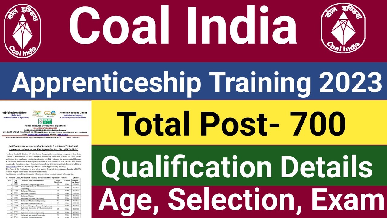Coal India Apprentice Training Recruiment 2023 || Diploma/B.tech Students || NCL Apprentice 2023 ||