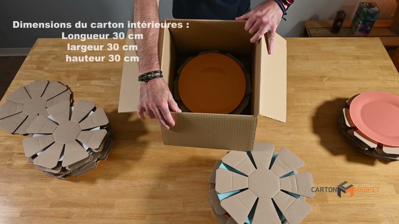 Carton vaisselle pour 24 assiettes plates avec cales antichocs.