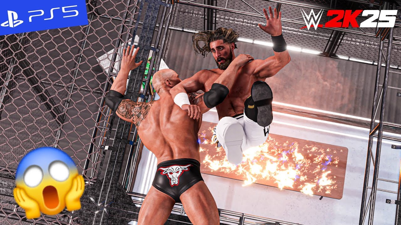 WWE 2k25 - The Rock vs. Seth Rollins - Hell in a Cell Match | PS5