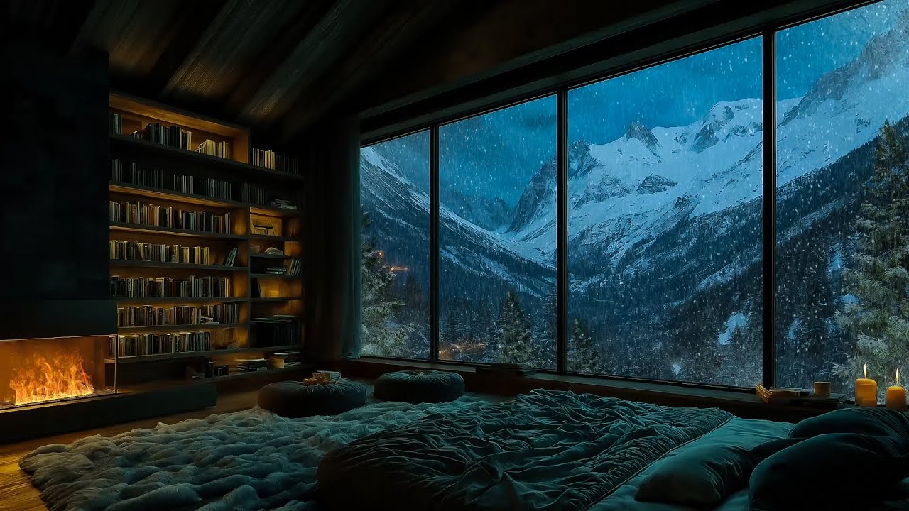 Relax in a Winter Reading Nook | Gentle Snowstorm & Warm Fireplace ASMR 📚❄️