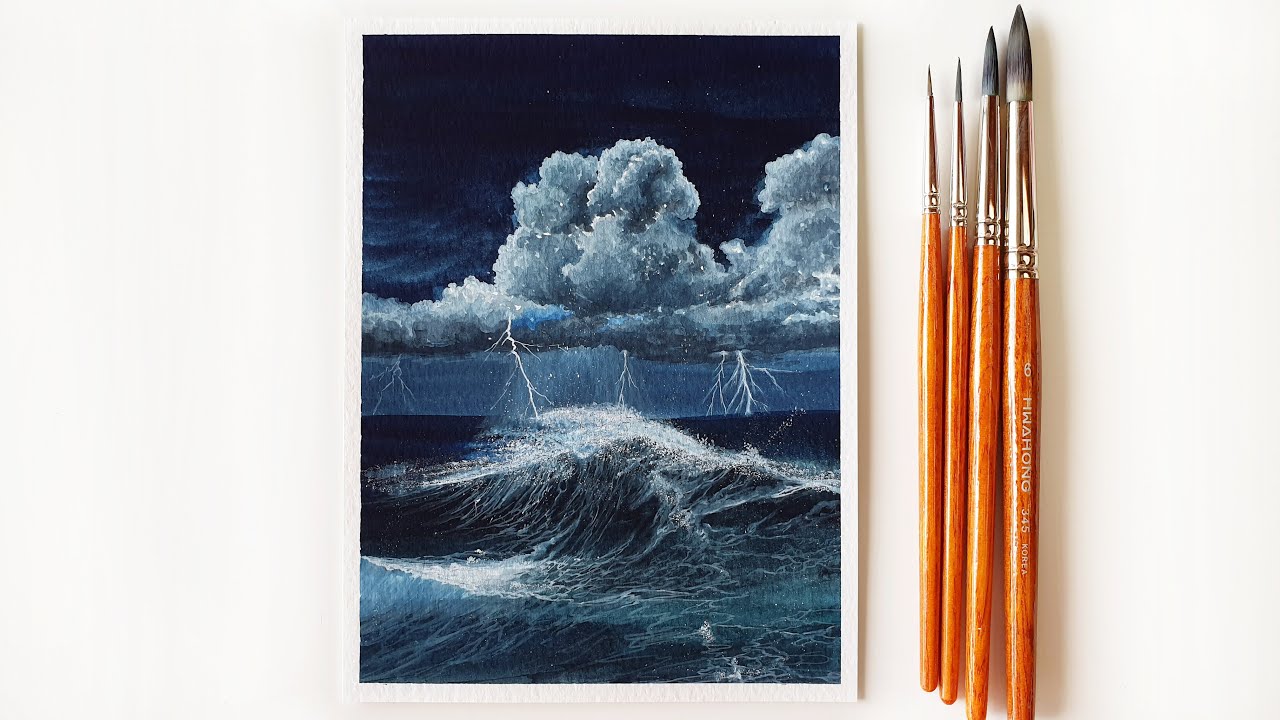 Stormy Seascape Painting with Poster color