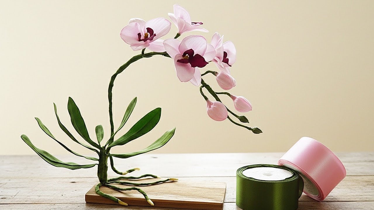 DIY phalaenopsis ribbon flower /how to make phalaenopsis orchid with satin ribbon/tutorial