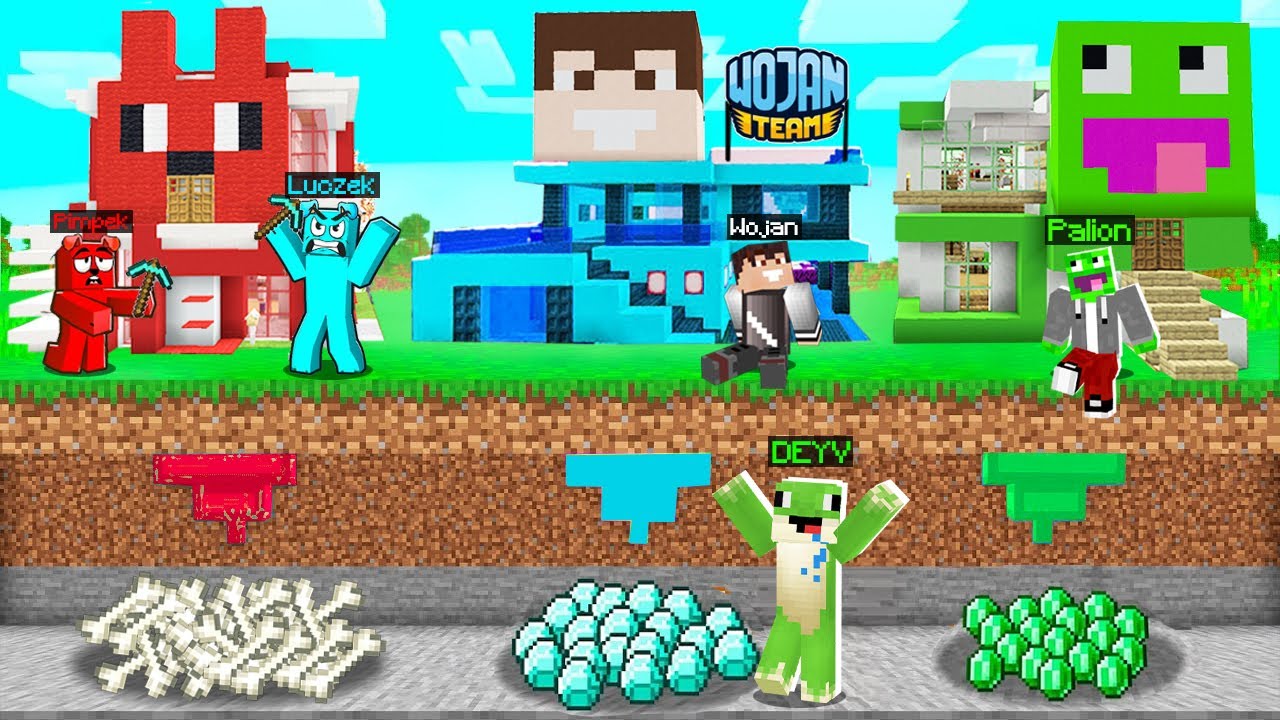 KRADZIEŻ SKARBÓW z DOMÓW YOUTUBERÓW w Minecraft! (Wojan, Luczek, Pimpek, Palion)