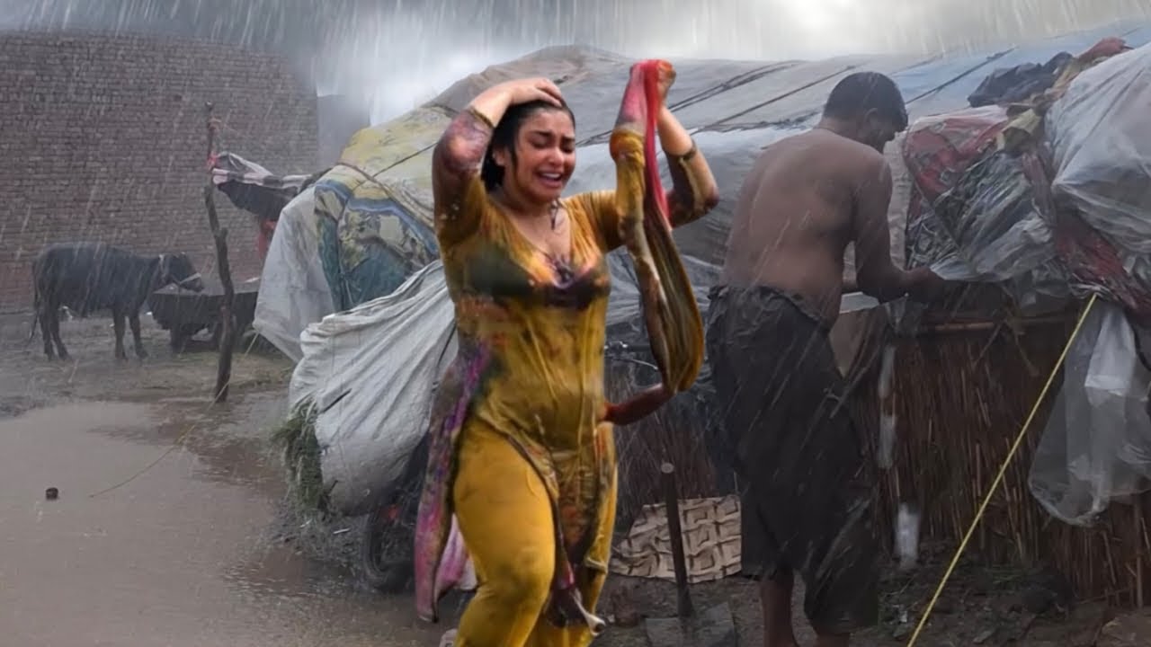 Most Heavy Monsoon Rains in Pure Nomadic Homes Punjab Village Pakistan | Women Life in Rain 