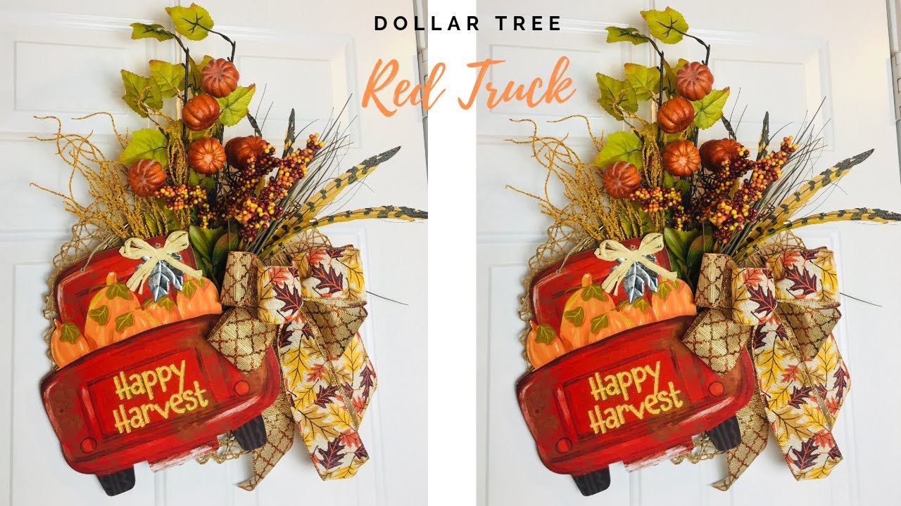 Dollar Tree Fall Red Truck DIY Wreath 🌻