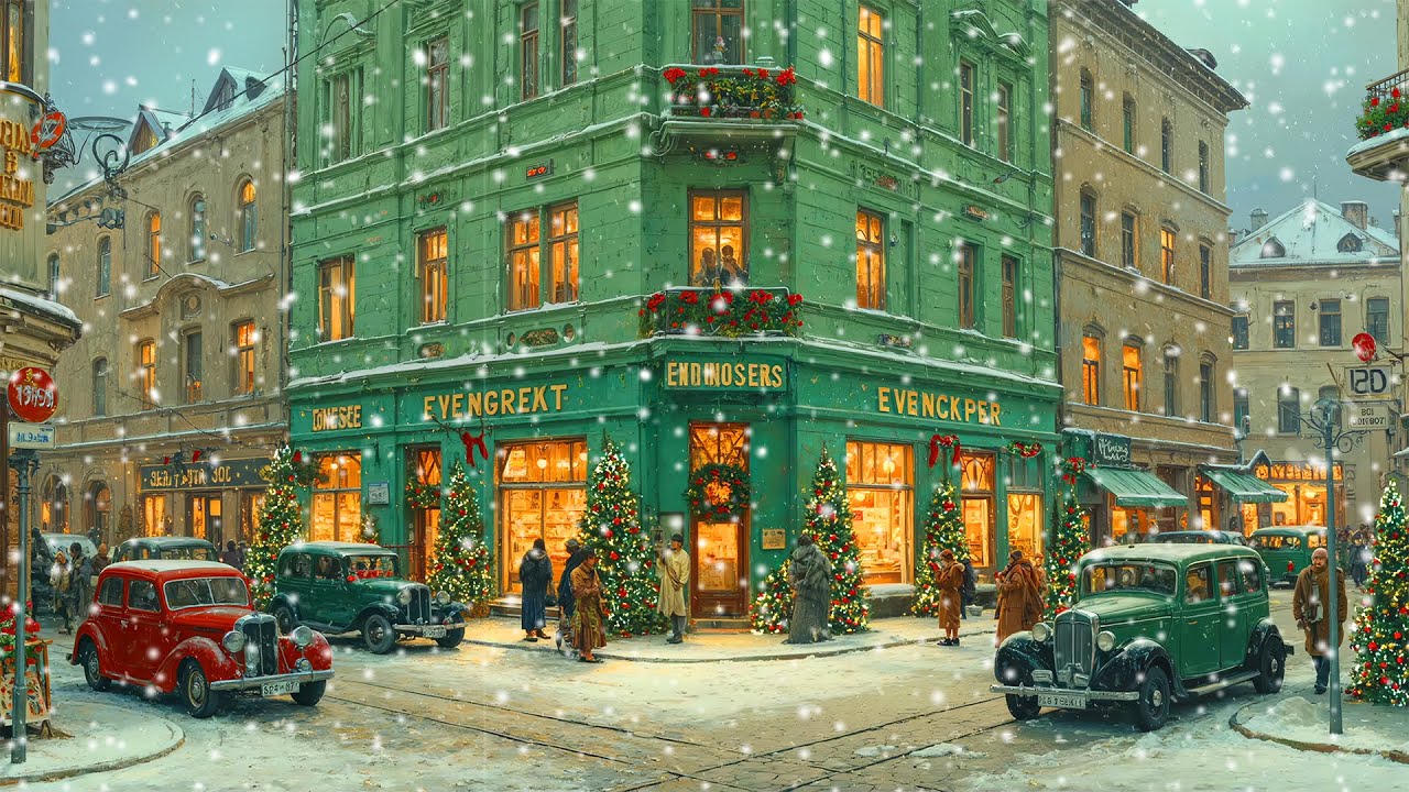 Christmas Corner Glow ❄️ Vintage 1940s–1960s Oldies | Cozy European Street & Holiday Lights