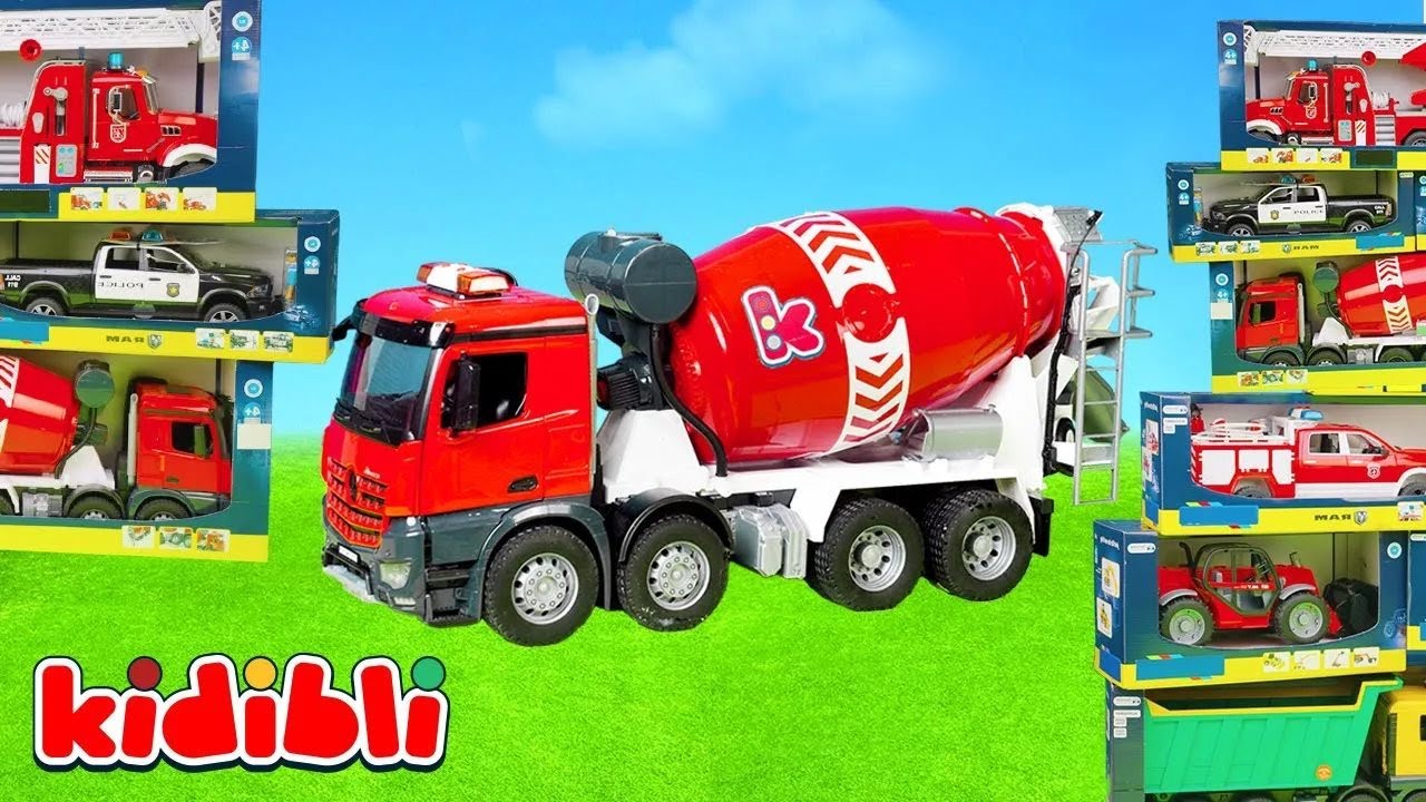 Spielzeug für Kinder 🚧 Betonmischer & Kran auf der Baustelle : Lernvideo mit Baufahrzeugen | Kidibli