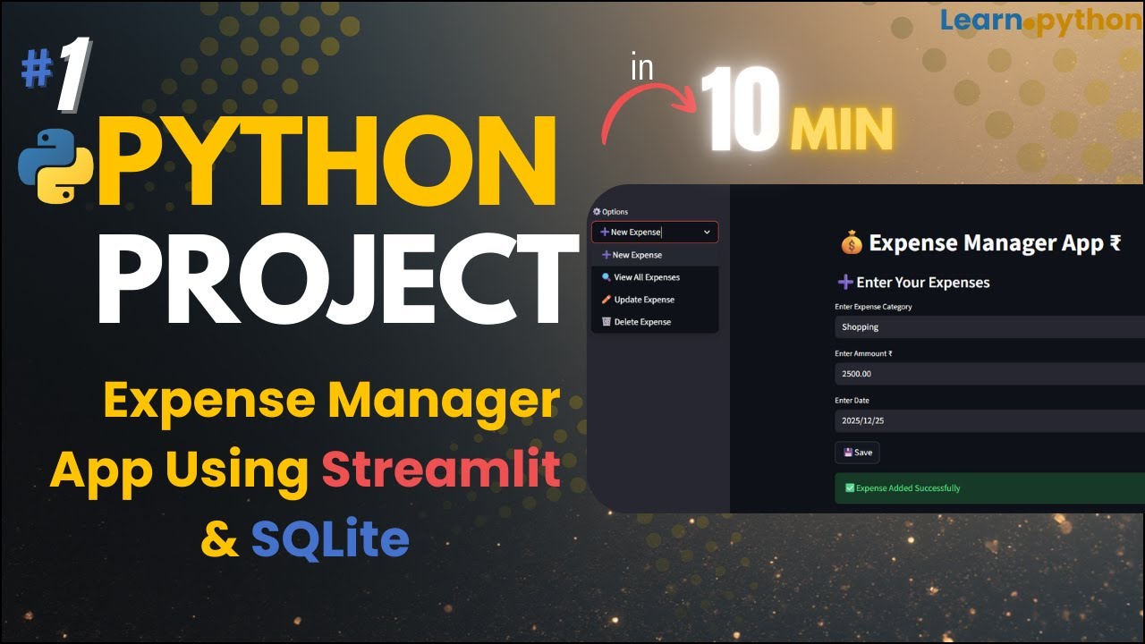 Python Project in 10 mins-Expense Manager App using Streamlit & SQLite
