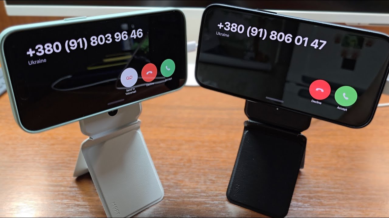 iPhone 15 Pro Max Natural & Black Titanium Incoming Calls on Moft Snap Invisible Phone Tripod Stands