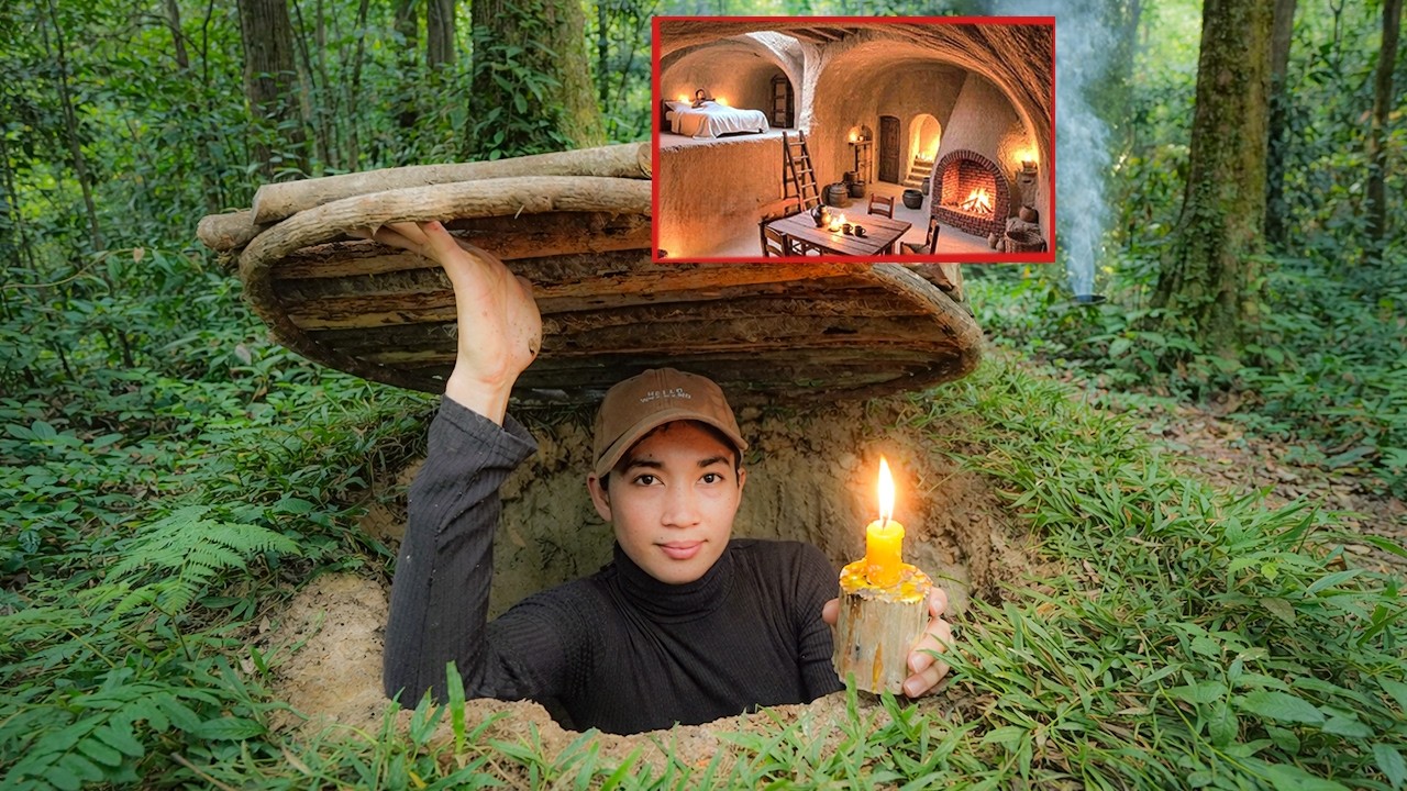 Amazing Girl Building Privet Cozy Underground Jungle Shelter In 60Days Bushcraft Skills