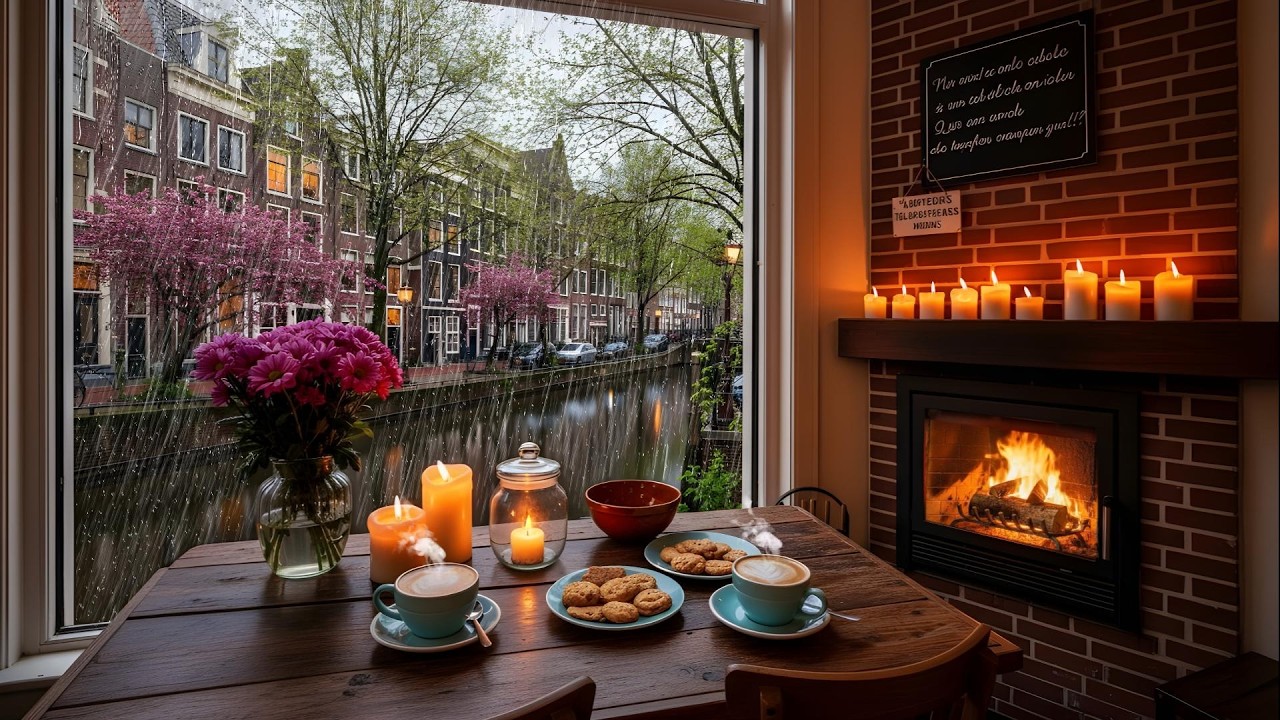 Cozy Spring Rain Day at the Coffee Shop 🌧️ Soft Jazz Music for Stress Relief & Relaxation