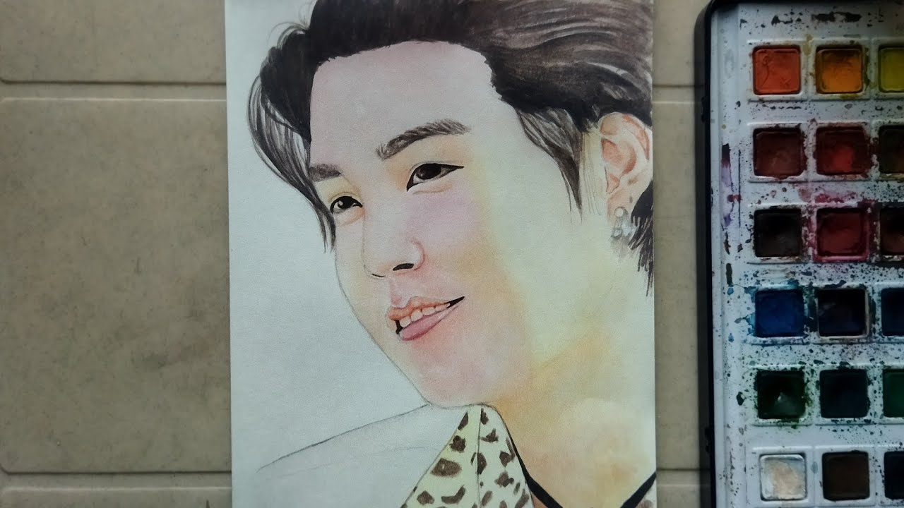 How to draw BTS Suga ( min yoongi) ||Water Colour Portrait|| YUKTA ART ||
