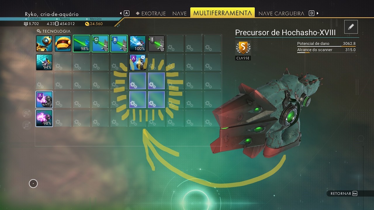 Multiferramenta Alien Classe S com 4sc no Quadrado Perfeito - No Man's Sky