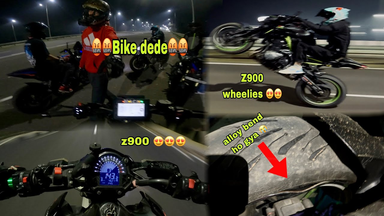 Night ride on  Kawasaki z900 ❤️‍🔥😮😮|| z900 ka alloy bend ho gya 😭😭 || #mohali #chandigarh #kawasaki 