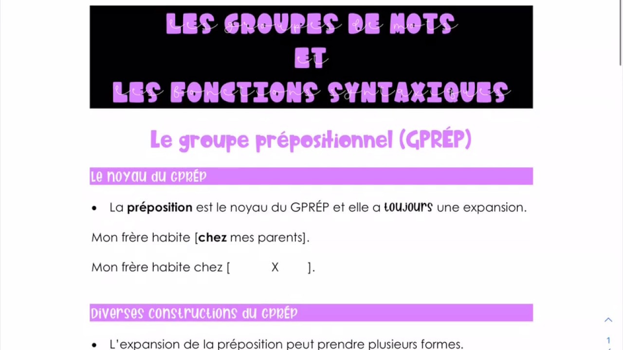 Le groupe prépositionnel