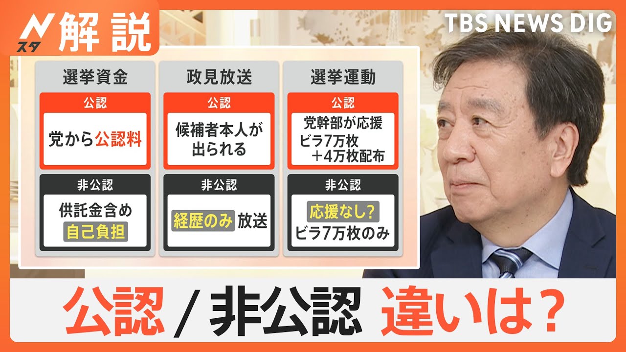 選挙戦スタート、「公認」「非公認」でお金・政見放送に差も&hellip;&nbsp;2議員は自民党「非公認」から公明党「推薦」へ&nbsp;なぜ？【Nスタ解説】｜TBS&nbsp;NEWS&nbsp;DIG