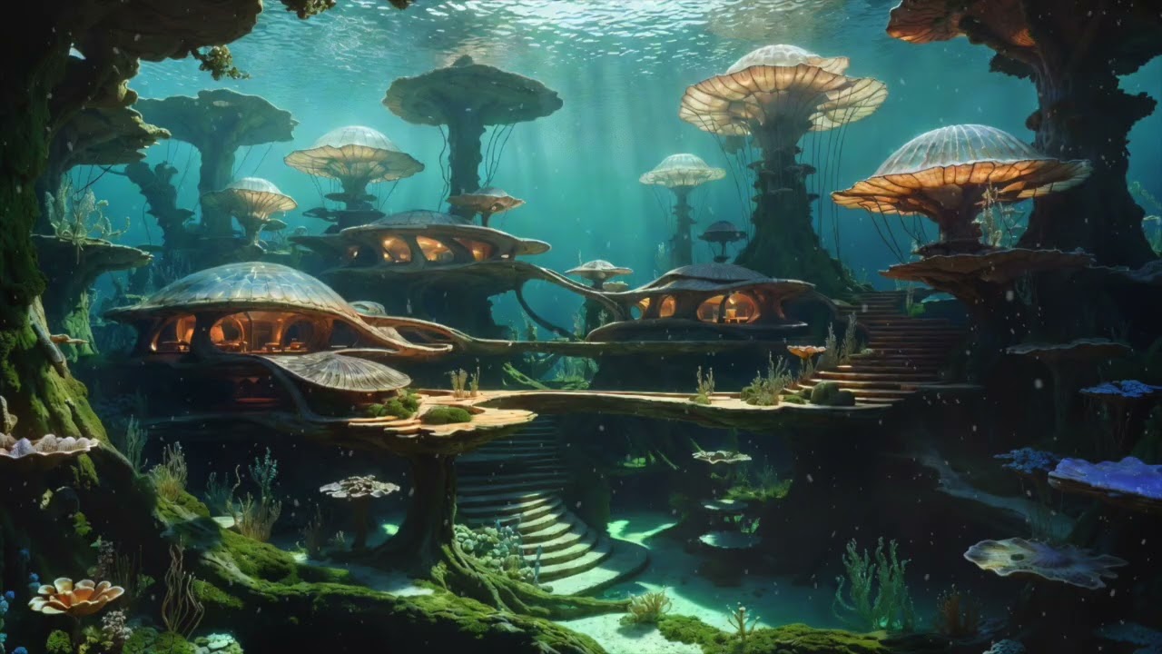 Fall Asleep Instantly ✦ Underwater Mushroom Village Ambience for a Calm Mind & Overnight Rest