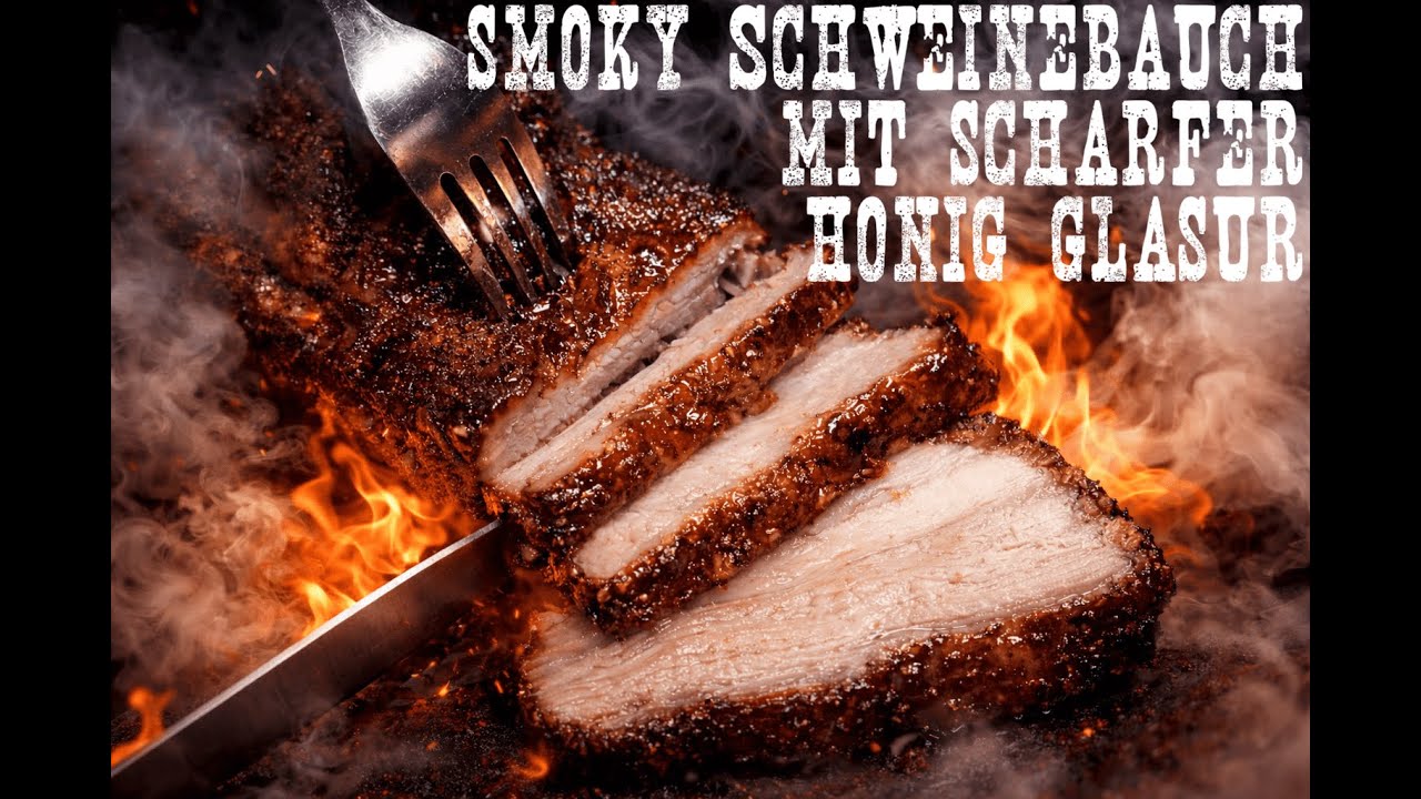 Smoky Schweinebauch mit scharfer Honig Glasur BBQVlog #bbq #rezept #cooking #gemüse