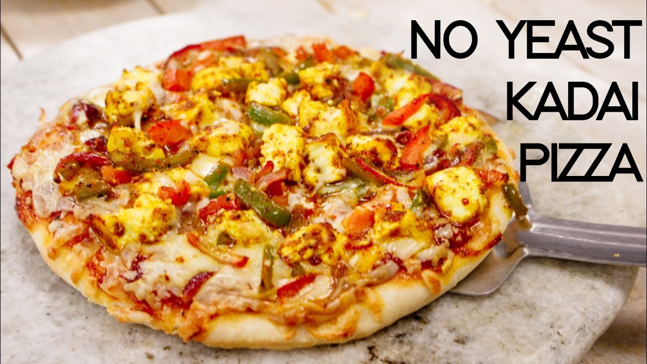 Kadhai Pizza Recipe Without Yeast - Veg Paneer Tikka Pizza in Kadai - CookingShooking