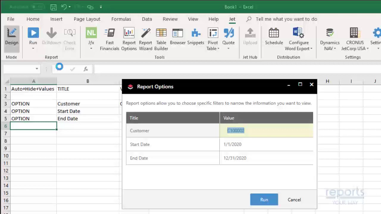 Report Options with Jet Reports