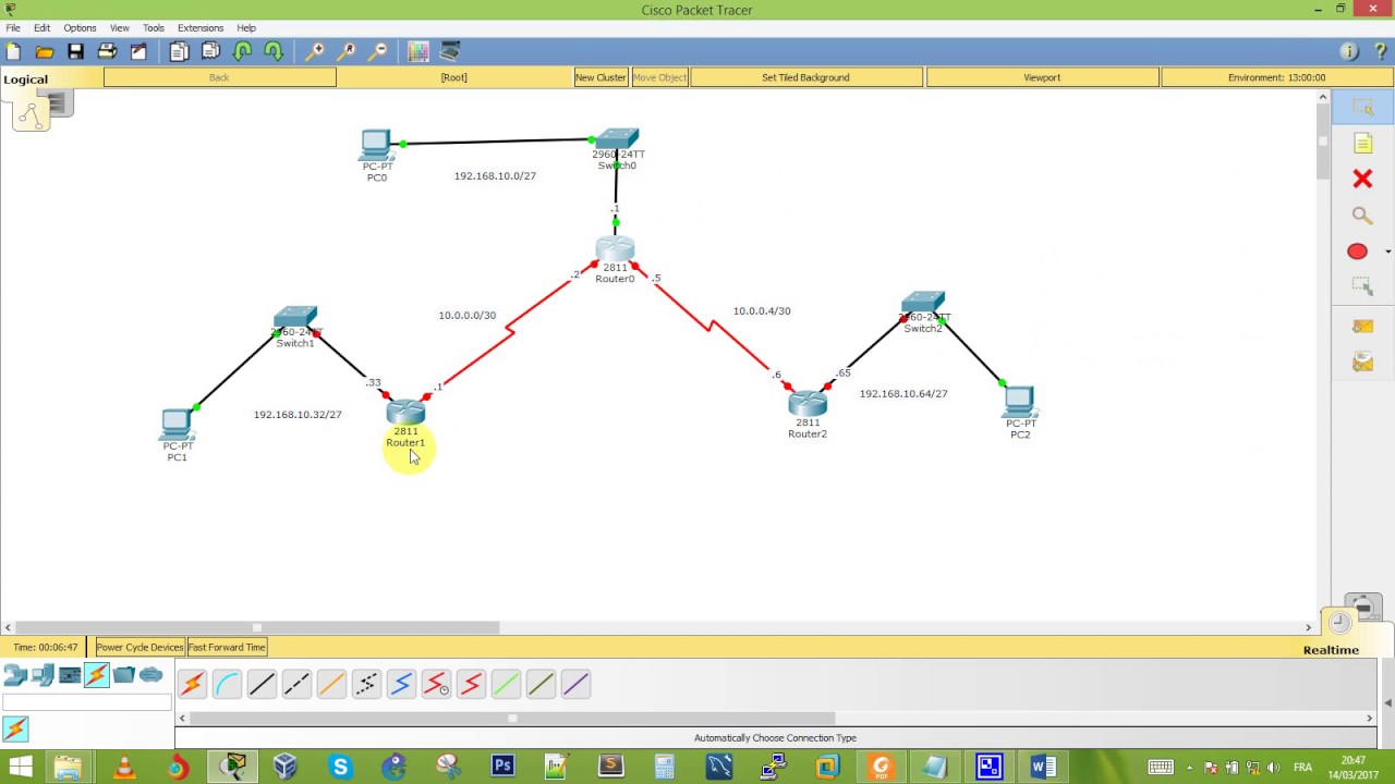 Configuration du routage statique avec 3 routeurs
