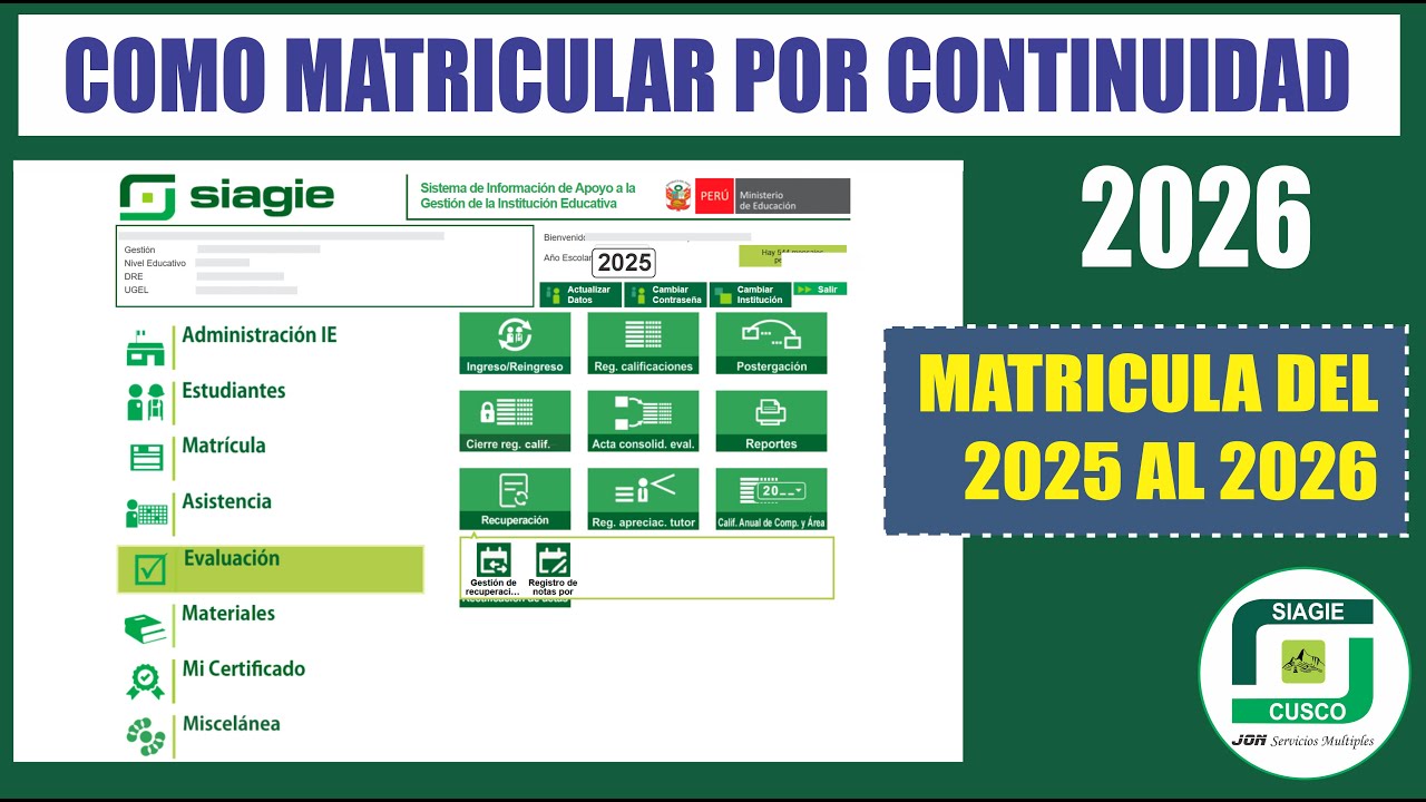 Siagie 2025 | pasos para Matricular POR CONTINIUDAD AL 2026 | Ratificar Matricula v3.0
