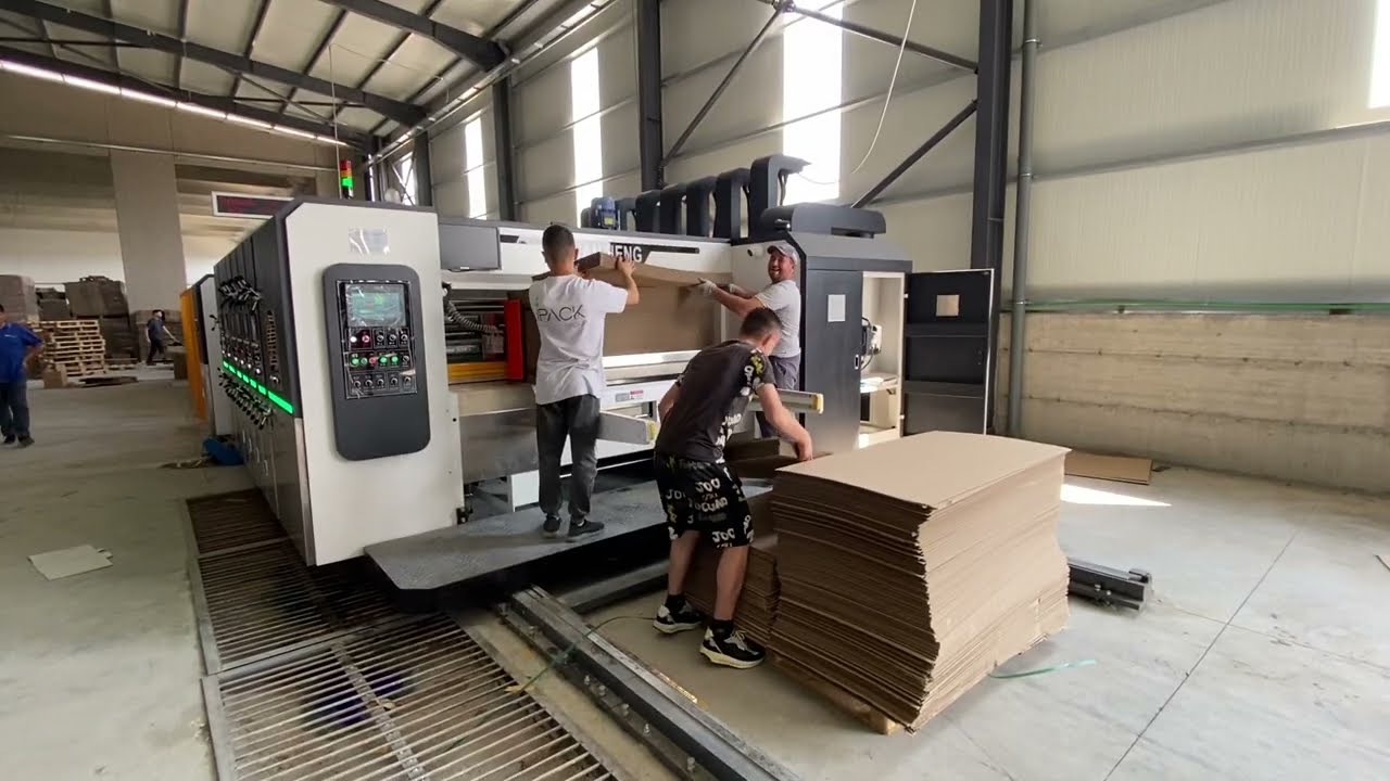 Flexo Printer Slotter Die Cutter Folder Gluer inline machine running well in Europe