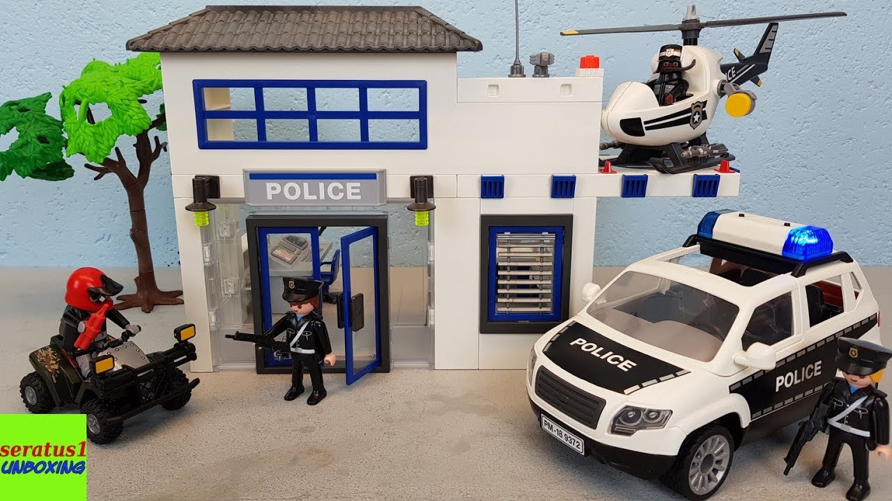 Playmobil Polizeistation 9372 auspacken seratus1 unboxing Auto Hubschrauber