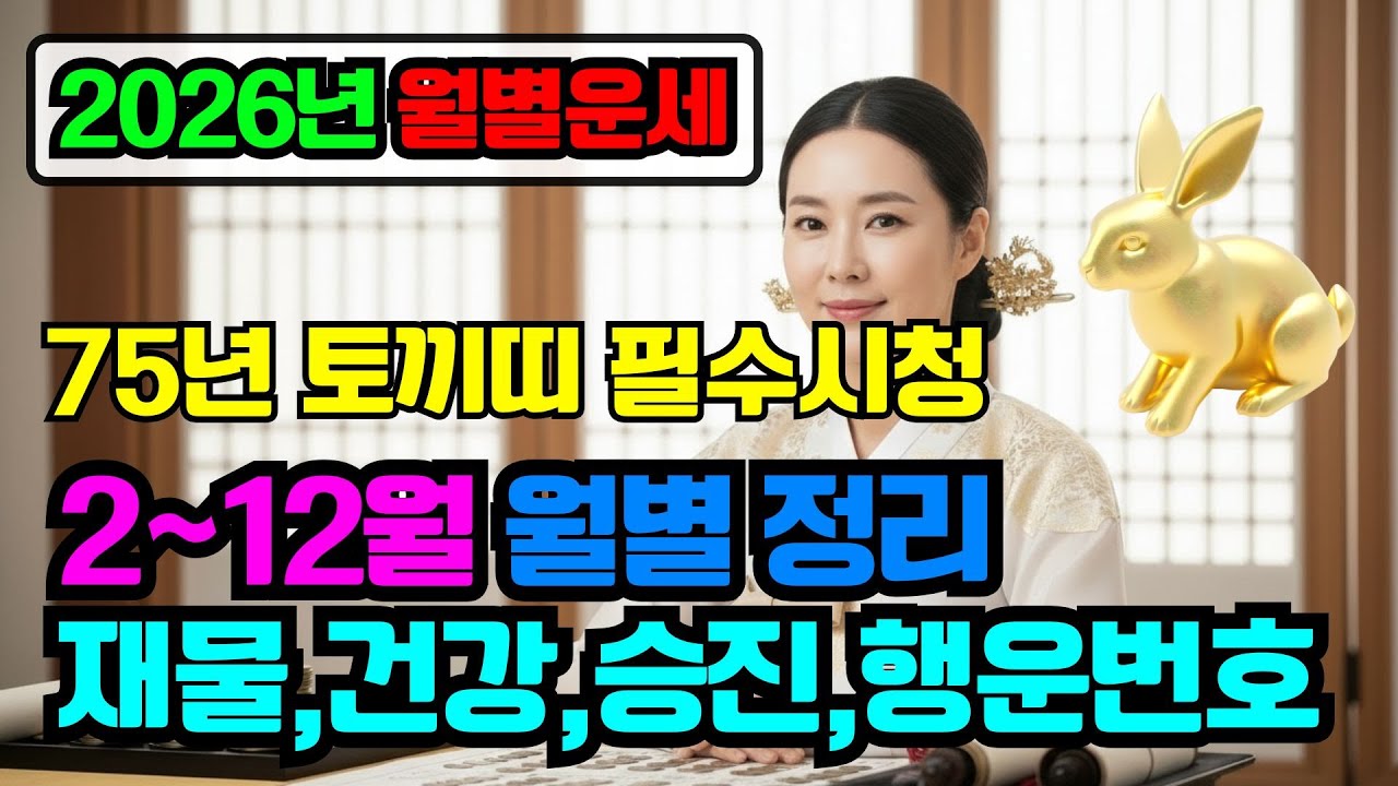 1975년생 토끼띠 2026년 월별운세 총정리! 2월~12월 재물운·건강운·행운번호 완벽분석 (을묘생 연간운세)