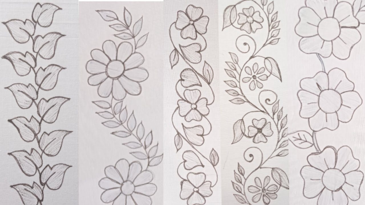 5 Beautiful Hand Embroidery Border Designs ll Borderline Embroidery Designs for dress-kurti etc